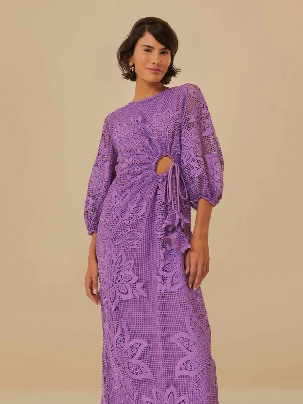 Farm Rio NWOT - Lilac Guipure Cut-Out Midi Dress Vacation Tropical Festival XS